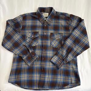 viyella mens Long Sleeve Plaid Flannel Button Up Wool Size XL Blue Brown Deacon